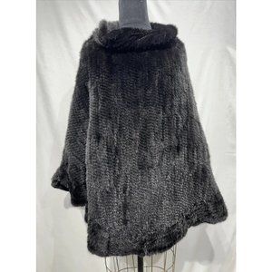 Black knitted mink cape/ poncho closed front + lining w/ pockets  (118018)